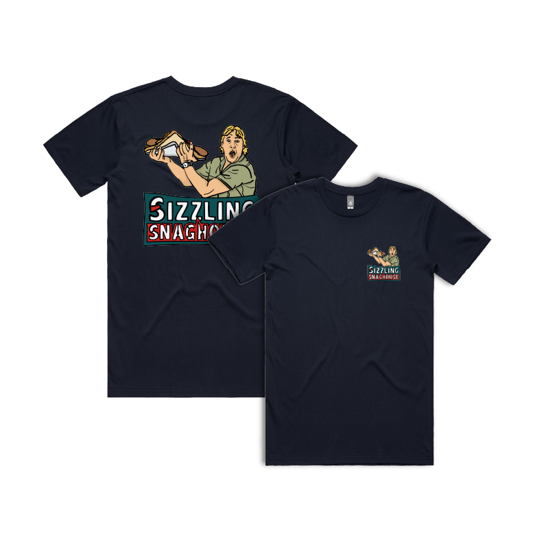 Small Front & Large Back Design / Navy / S Steve's Snaghouse 🌭 - Men's T Shirt