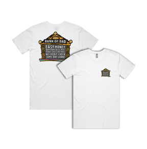 Small Front & Large Back Design / White / S Bank of Dad 💰 - Men's T Shirt