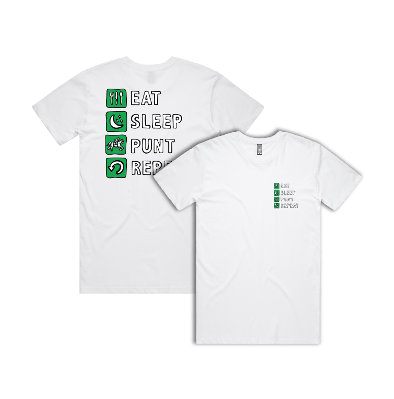 Small Front & Large Back Design / White / S Eat Sleep Punt Repeat 🏇 - Men's T Shirt