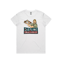 White / Large Front Design / XS Steve's Snaghouse 🌭 - Women's T Shirt