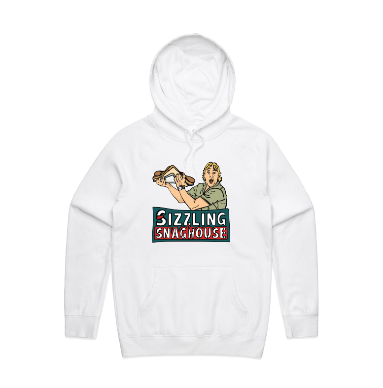 White / Large Front Print / S Steve's Snaghouse 🌭 - Unisex Hoodie