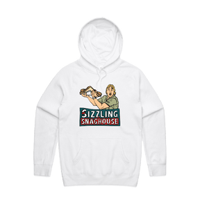 White / Large Front Print / S Steve's Snaghouse 🌭 - Unisex Hoodie