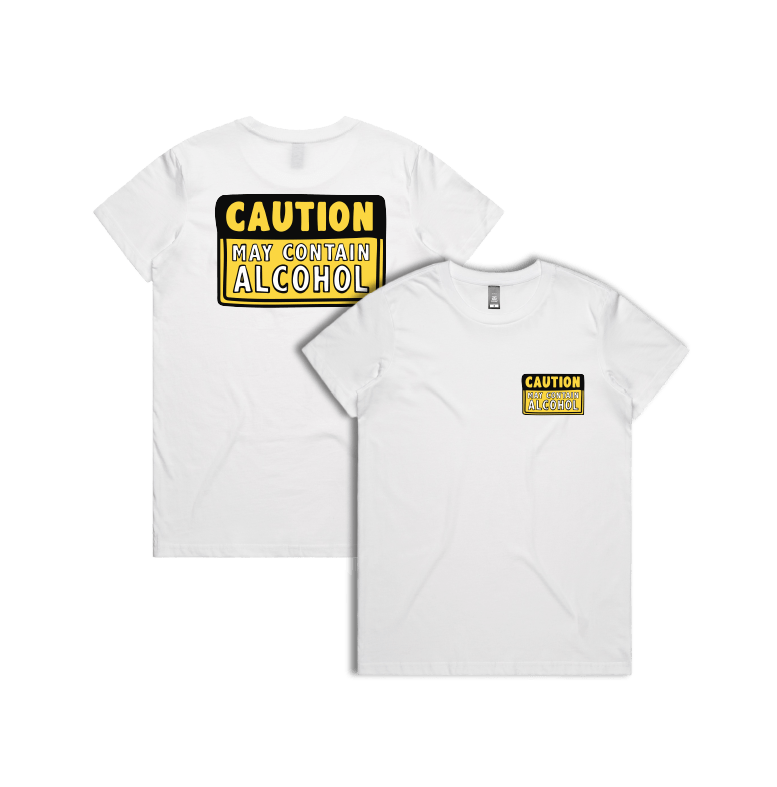 White / Small Front & Large Back Design / XS May Contain Alcohol 🍺 - Women's T Shirt