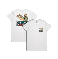 White / Small Front & Large Back Design / XS Steve's Snaghouse 🌭 - Women's T Shirt