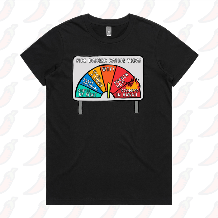 XS / Black / Large Front Design Aussie Fire Danger Rating 🚒 - Women's T Shirt