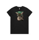 XS / Black / Large Front Design Baby Yoda 👶 - Women's T Shirt