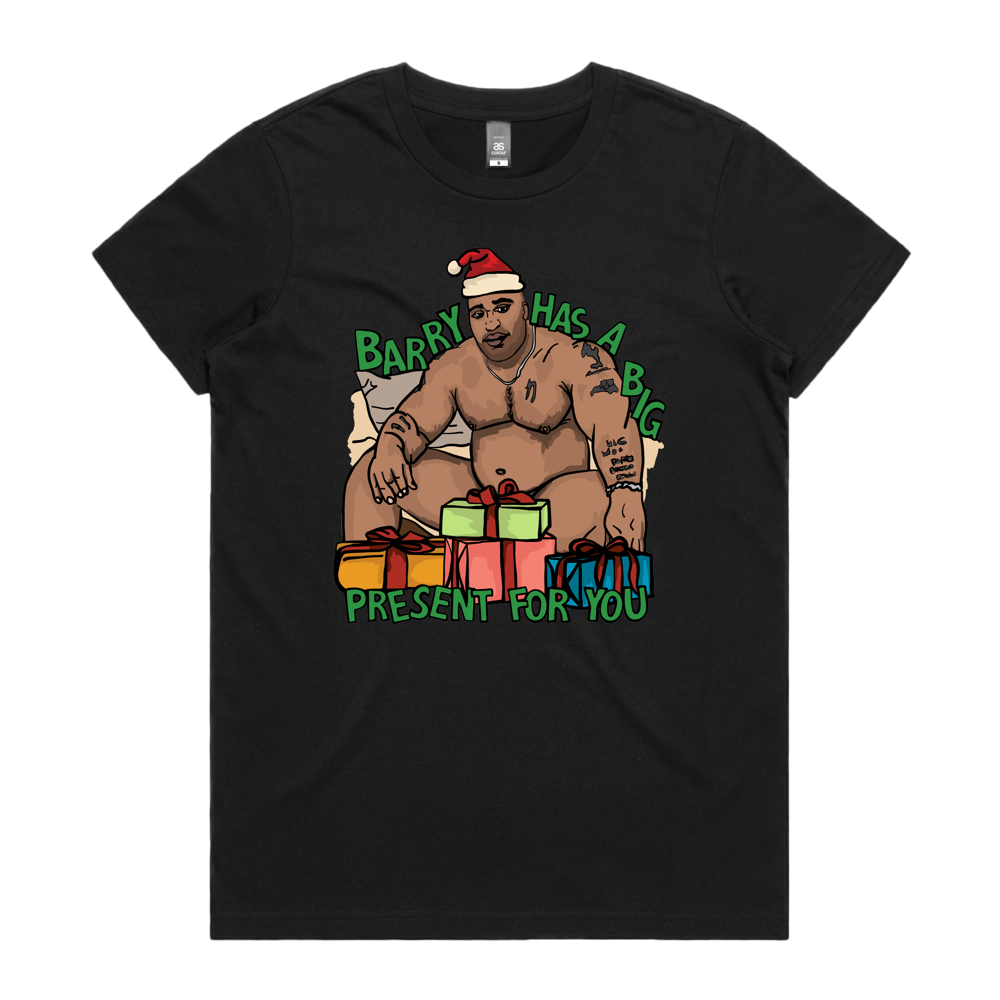 XS / Black / Large Front Design Big Barry Christmas 🍆🎄- Women's T Shirt