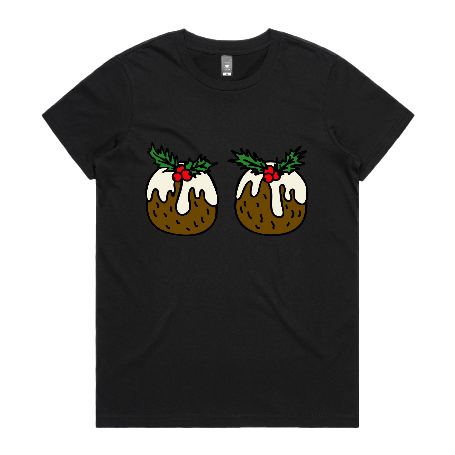 XS / Black / Large Front Design Christmas Puddings 🌰🌰 – Women's T Shirt
