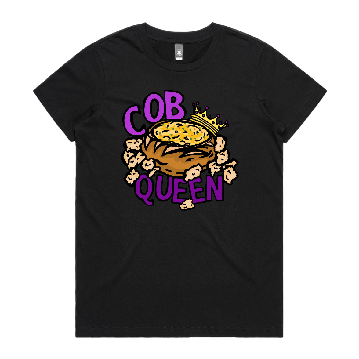 XS / Black / Large Front Design Cob Queen 👑🍞 – Women's T Shirt