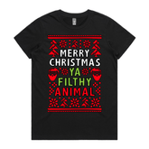 XS / Black / Large Front Design Filthy Animal Christmas 🎅 – Women's T Shirt