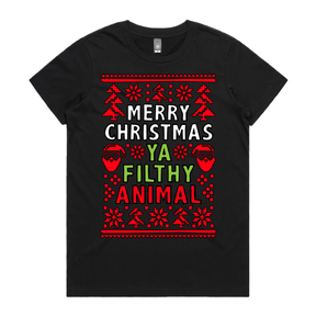 XS / Black / Large Front Design Filthy Animal Christmas 🎅 – Women's T Shirt