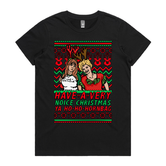 XS / Black / Large Front Design Kath & Kim Christmas Pattern 😈🎄 – Women's T Shirt