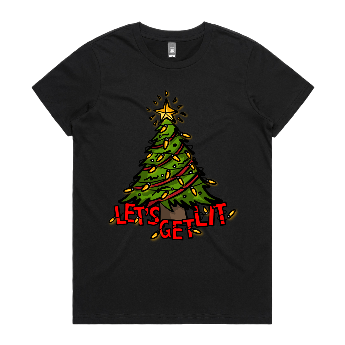 XS / Black / Large Front Design Let’s Get Lit 🎄💡 –  Women's T Shirt