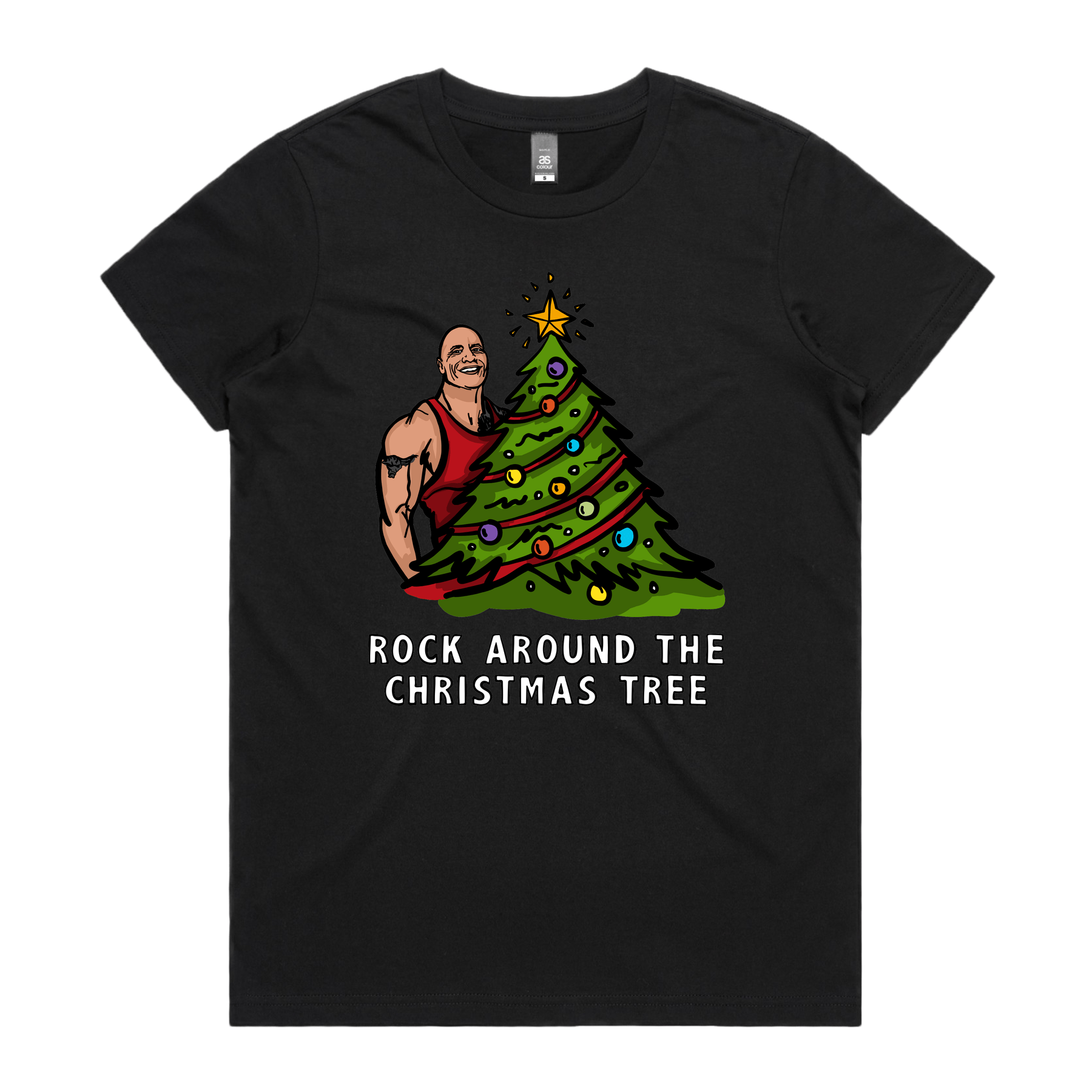 XS / Black / Large Front Design Rock Around The Christmas Tree 🎄 - Women's T Shirt