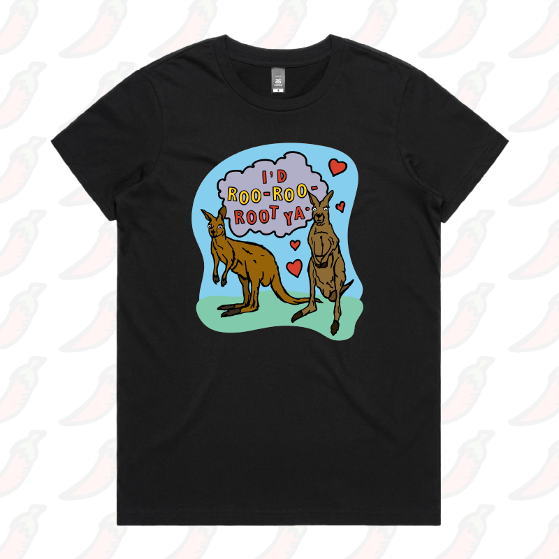 XS / Black / Large Front Design Roo Roo Root Ya 🦘 – Women's T Shirt