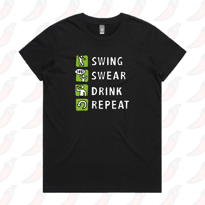 XS / Black / Large Front Design Swing Swear Drink Repeat 🏌 – Women's T Shirt