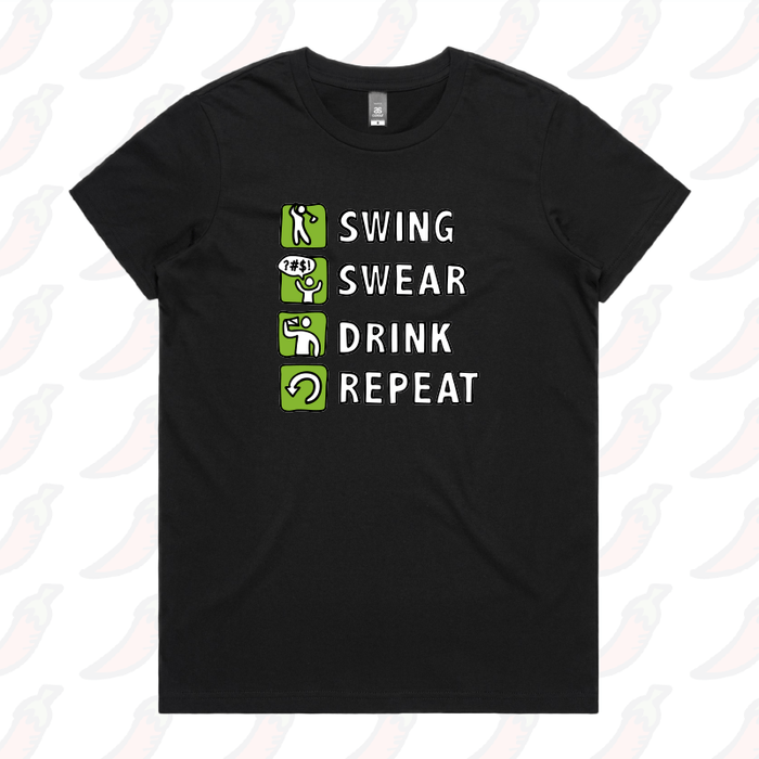 XS / Black / Large Front Design Swing Swear Drink Repeat 🏌 – Women's T Shirt