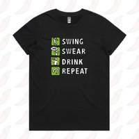 XS / Black / Large Front Design Swing Swear Drink Repeat 🏌 – Women's T Shirt