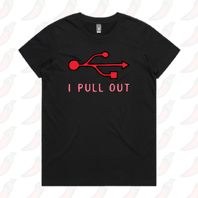 XS / Black / Large Front Design USB PULL OUT 🔌- Women's T Shirt