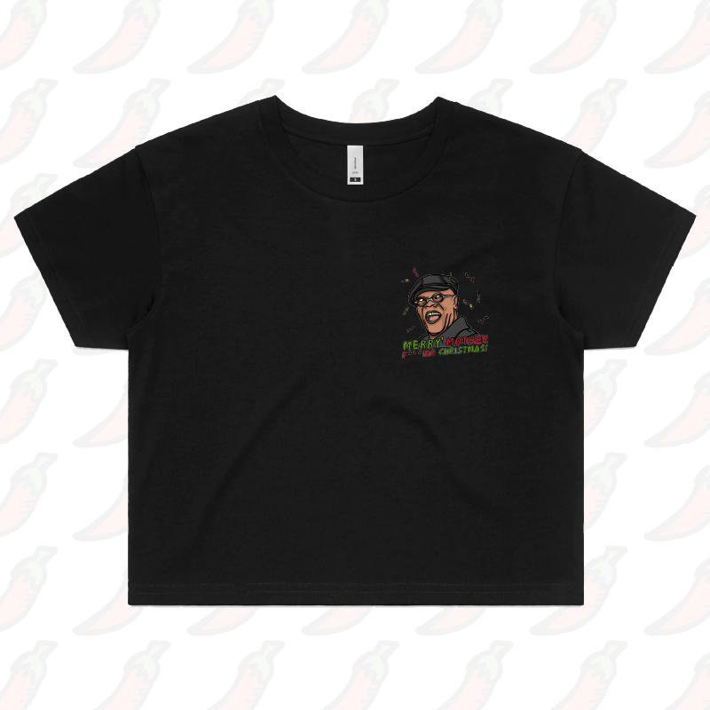 XS / Black Merry Mother F**** Christmas 👨🏾‍🦲🎄- Women's Crop Top