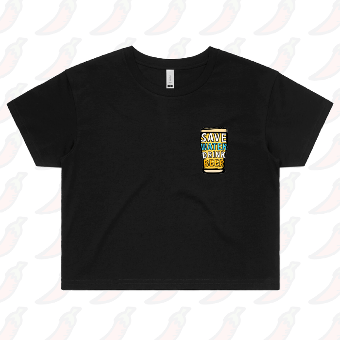 XS / Black Save Water Drink Beer 🚱🍺 - Women's Crop Top