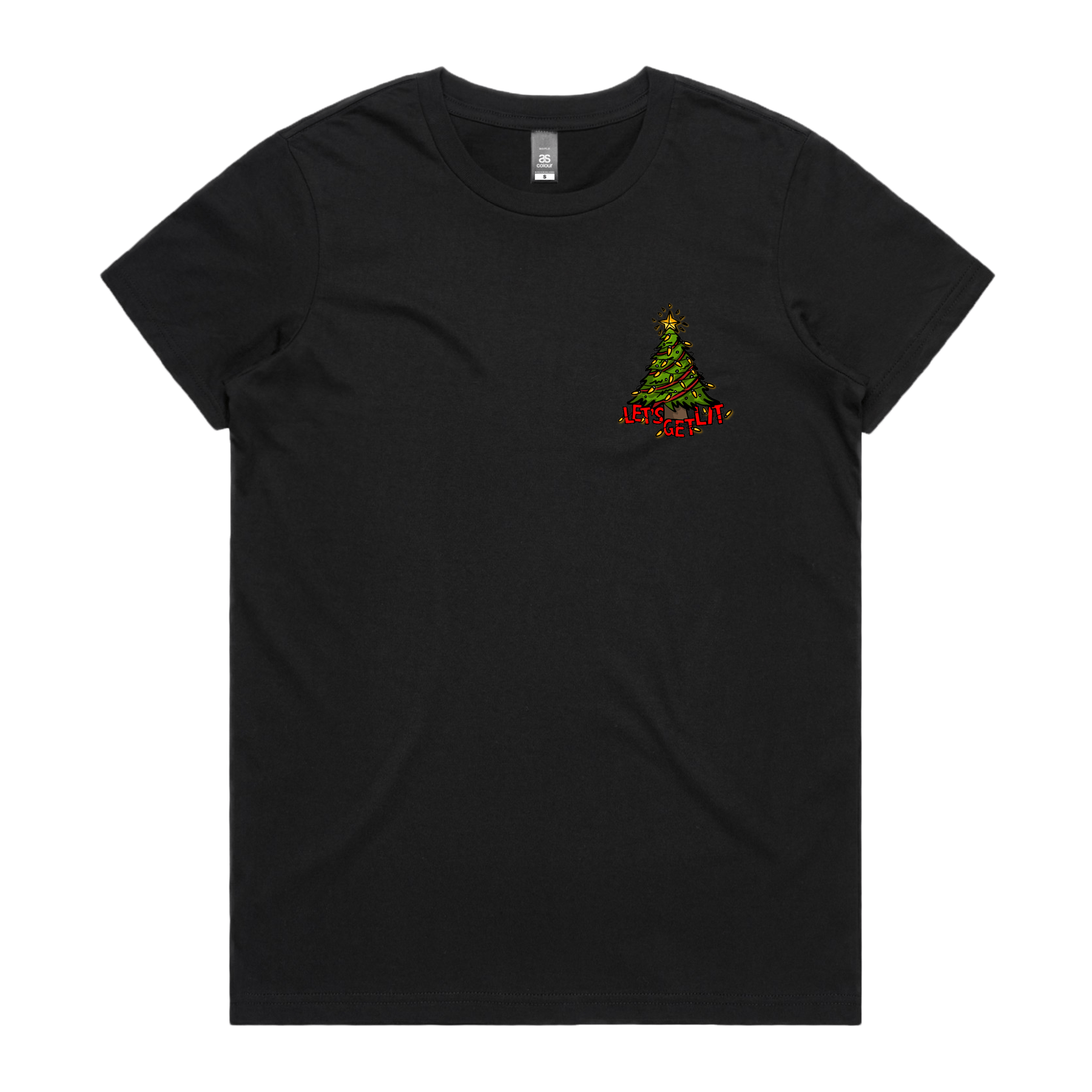 XS / Black / Small Front Design Let’s Get Lit 🎄💡 –  Women's T Shirt