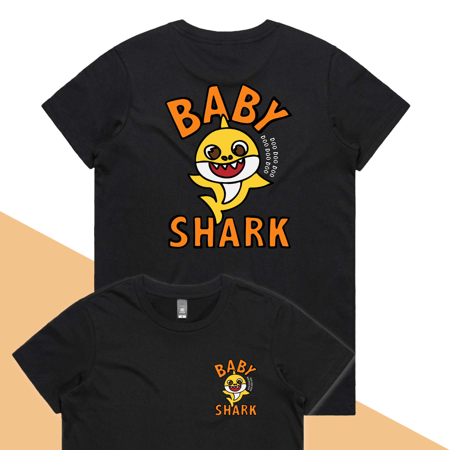 XS / Black / Small Front & Large Back Design Baby Shark 🦈 - Women's T Shirt