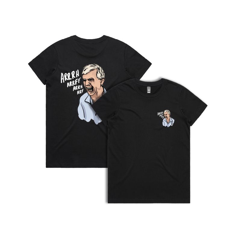 XS / Black / Small Front & Large Back Design Barking Dog Man 🗣️ - Women's T Shirt
