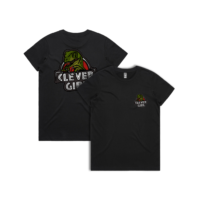 XS / Black / Small Front & Large Back Design Clever Girl 🦖 - Women's T Shirt