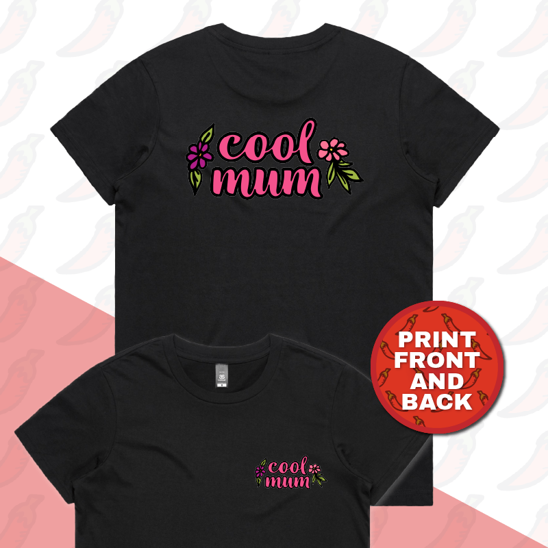 XS / Black / Small Front & Large Back Design Cool Mum 🌷– Women's T Shirt