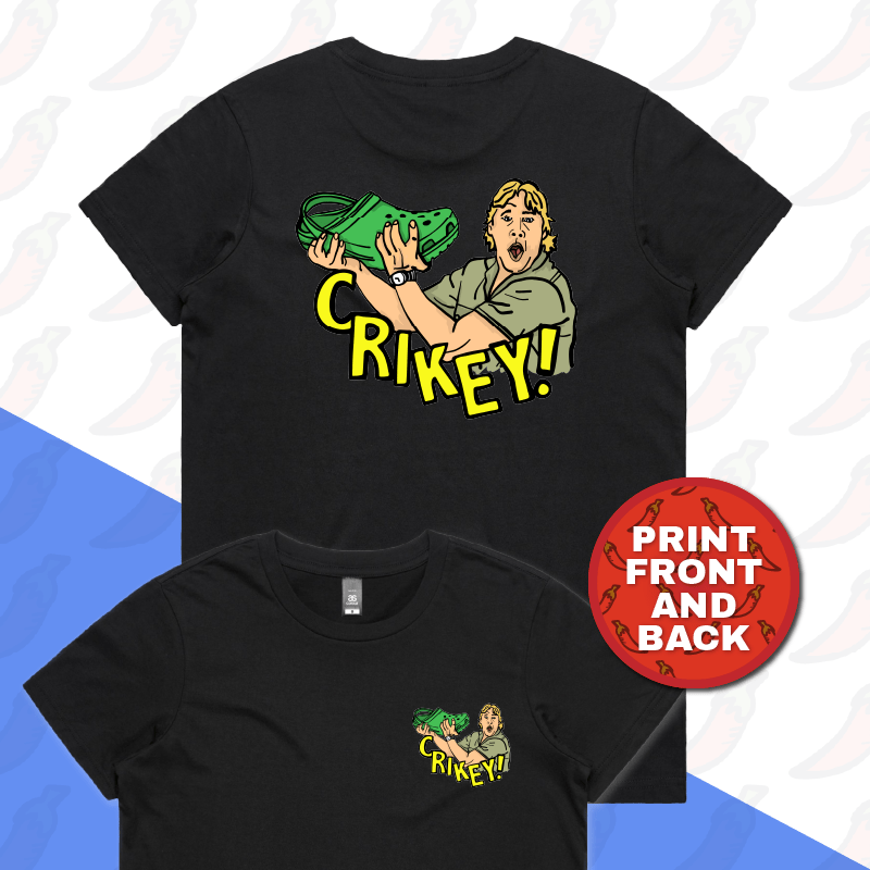 XS / Black / Small Front & Large Back Design Crikey! Croc Hunter 🐊 - Women's T Shirt