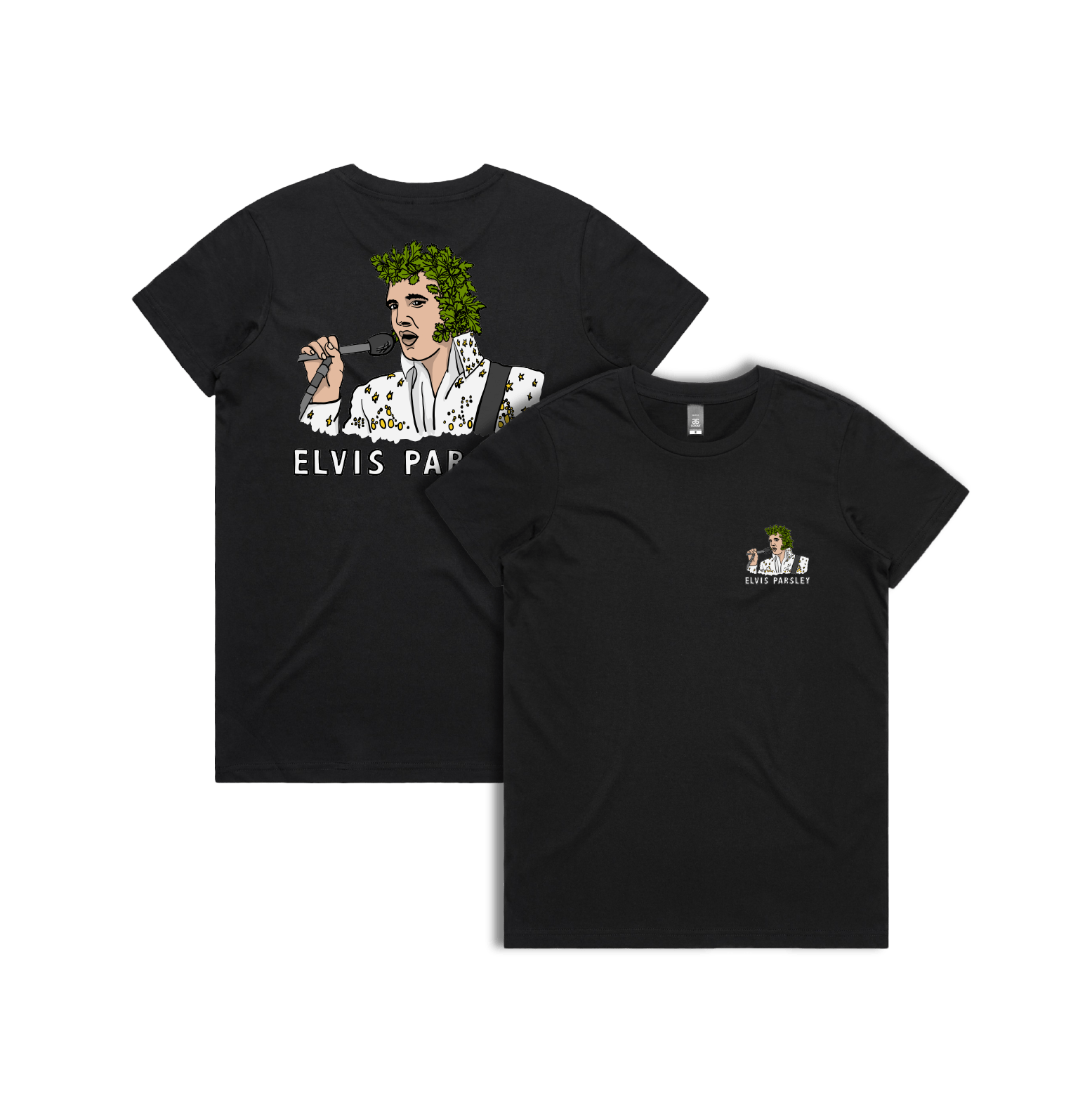 XS / Black / Small Front & Large Back Design Elvis Parsley 🌿 - Women's T Shirt
