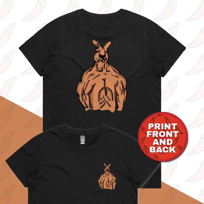 XS / Black / Small Front & Large Back Design Jacked Kangaroo 🦘 - Women's T Shirt