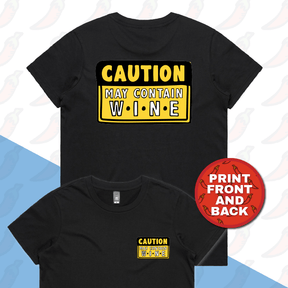 XS / Black / Small Front & Large Back Design May Contain Wine 🍷 – Women's T Shirt