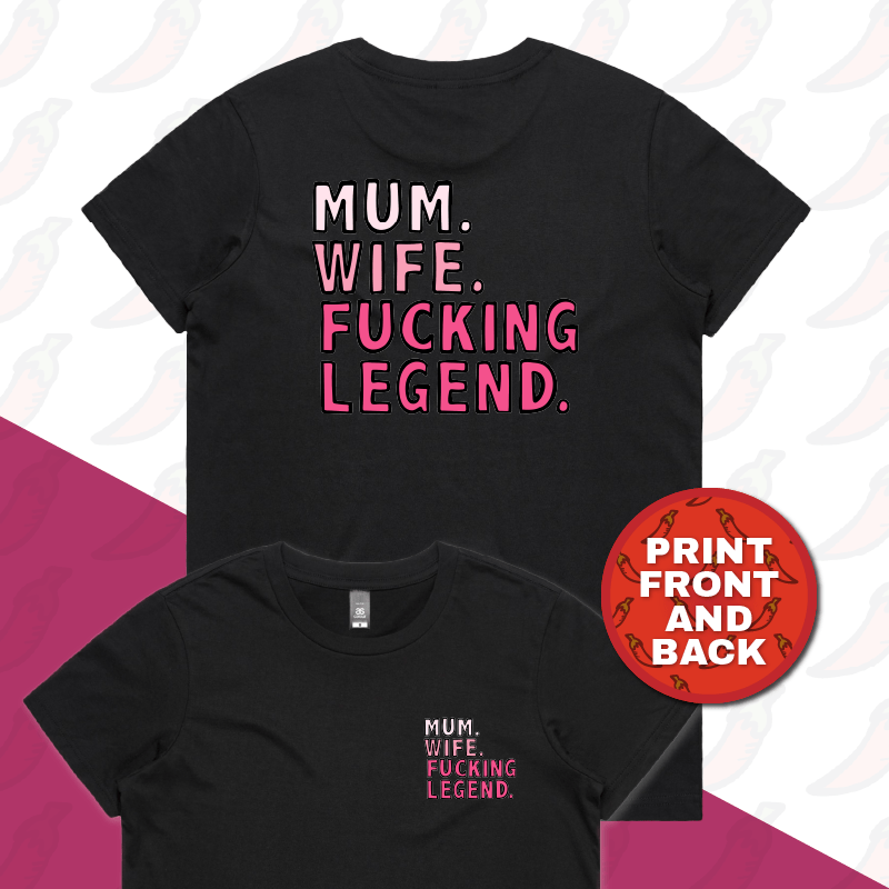 XS / Black / Small Front & Large Back Design Mum. Wife. Legend 🏅 - Women's T Shirt
