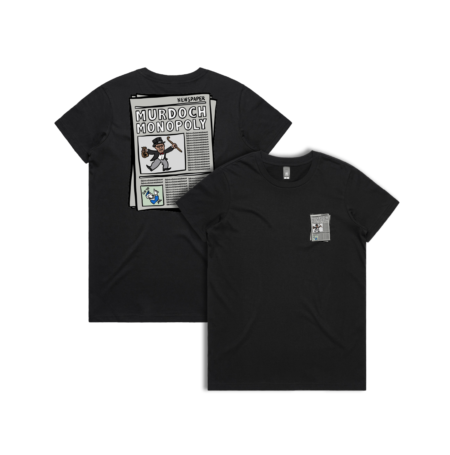 XS / Black / Small Front & Large Back Design Murdoch Monopoly 📰 - Women's T Shirt