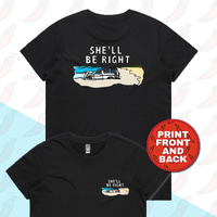 XS / Black / Small Front & Large Back Design She'll Be Right 🤷‍♂️ - Women's T Shirt