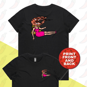 XS / Black / Small Front & Large Back Design Shrimp on a Barbie 👜 - Women's T Shirt