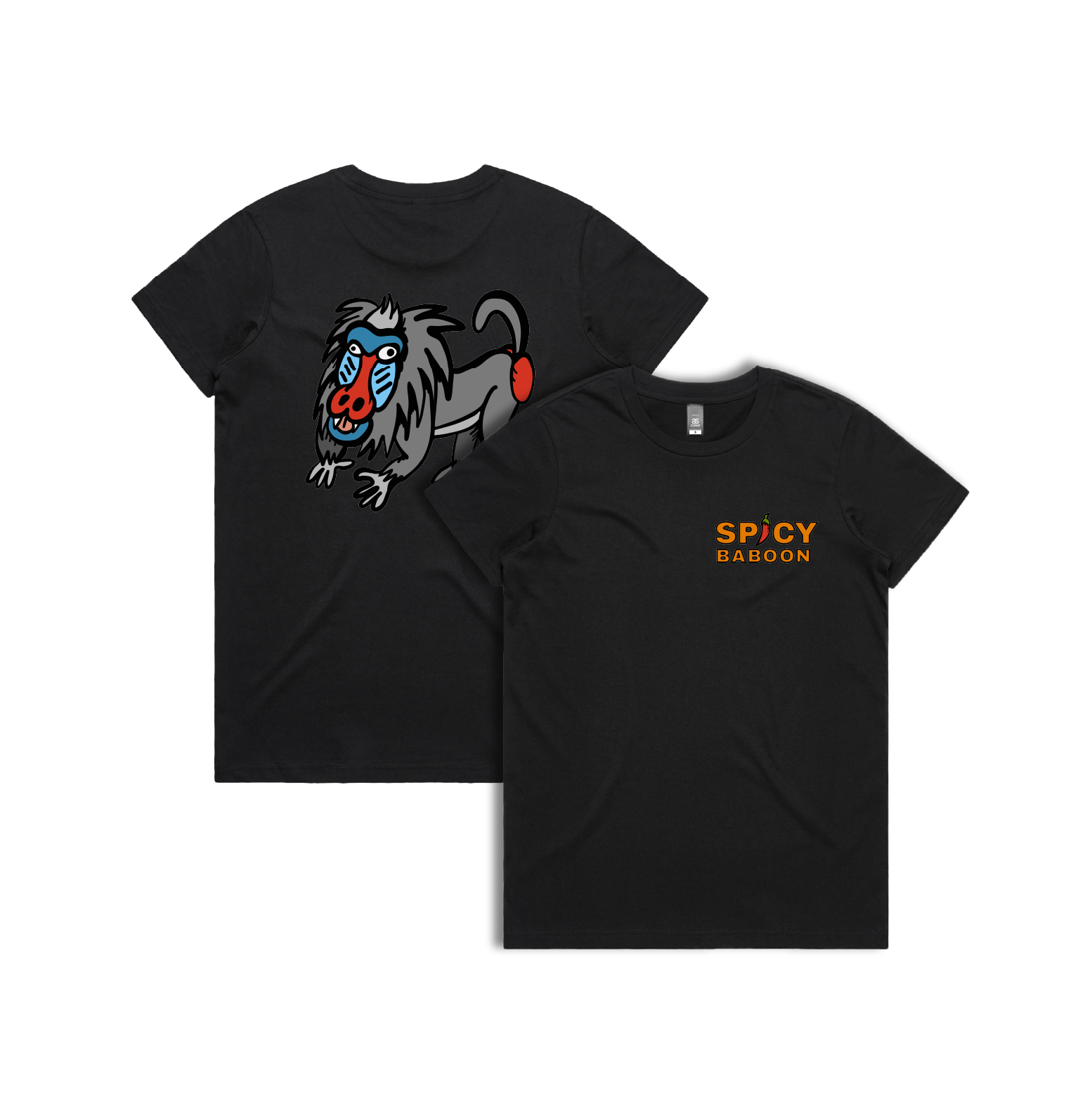 XS / Black / Small Front & Large Back Design Spicy Baboon Original 🌶️ - Women's T Shirt