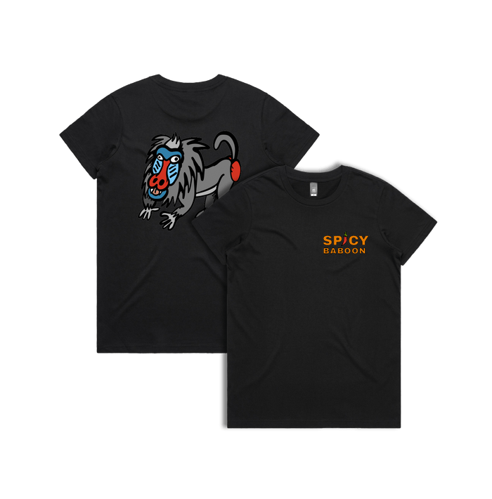 XS / Black / Small Front & Large Back Design Spicy Baboon Original 🌶️ - Women's T Shirt