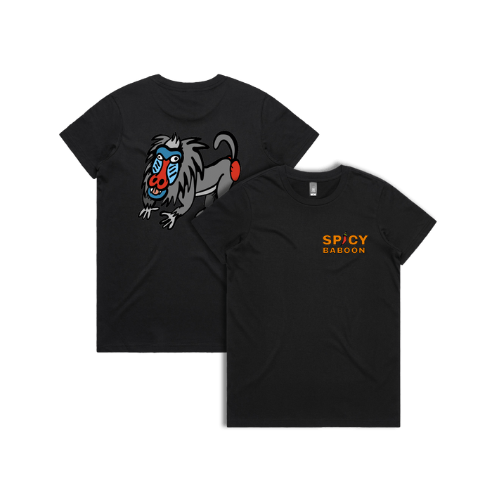 XS / Black / Small Front & Large Back Design Spicy Baboon Original 🌶️ - Women's T Shirt