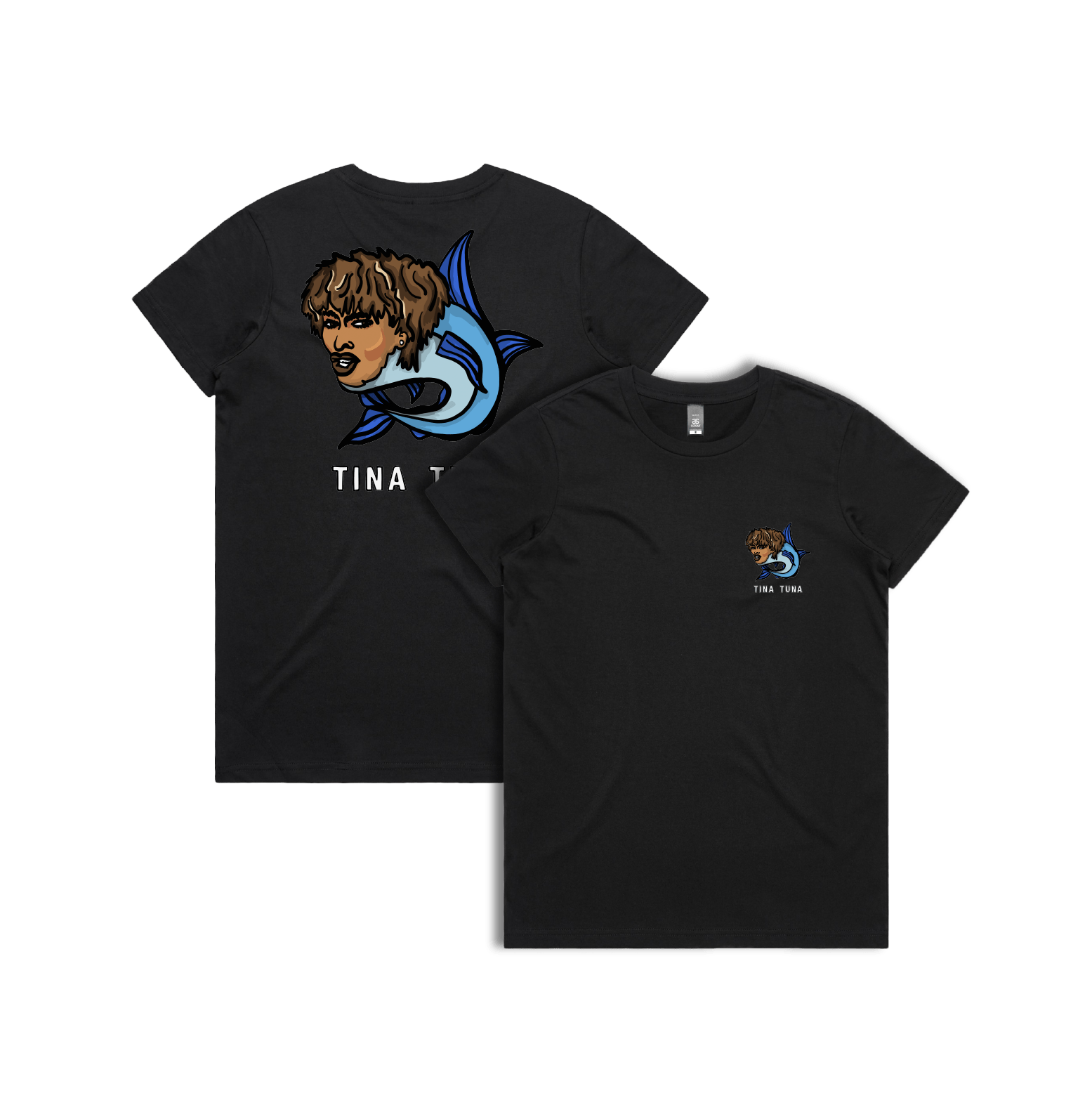XS / Black / Small Front & Large Back Design Tina Tuna 🐟 - Women's T Shirt