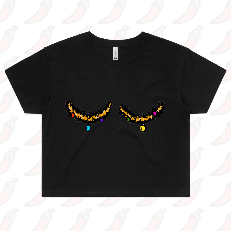 XS / Black Tinsel Tits 🍈🍈🎄 - Women's Crop Top