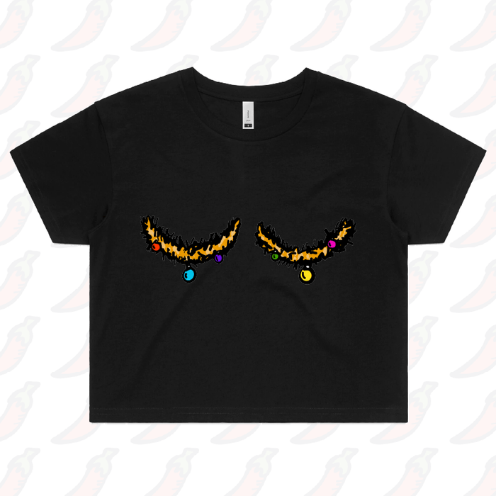 XS / Black Tinsel Tits 🍈🍈🎄 - Women's Crop Top