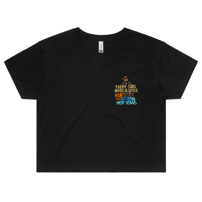 XS / Black Yellowstone Rip 👖🤠 – Women's Crop Top