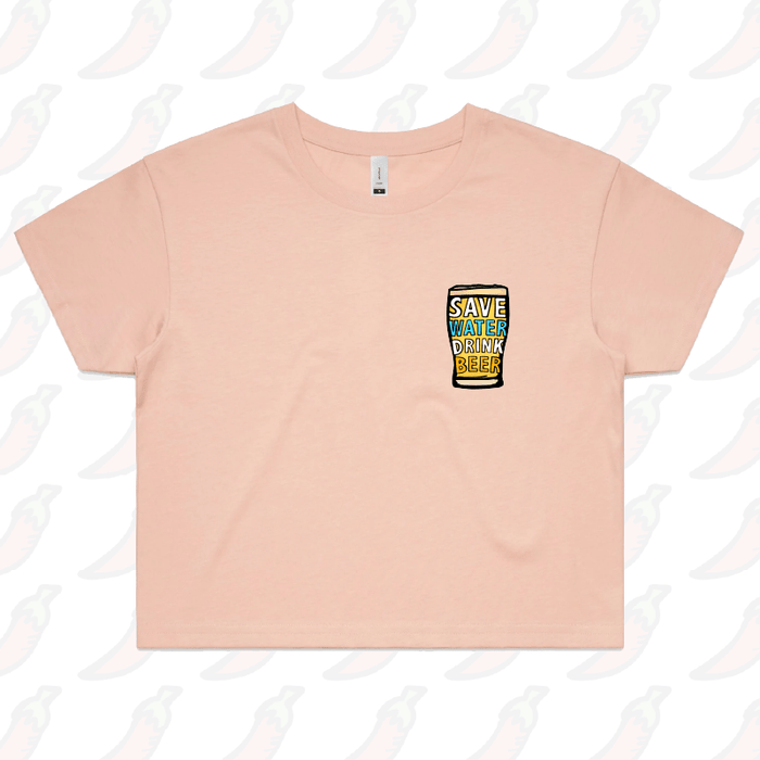 XS / Pink Save Water Drink Beer 🚱🍺 - Women's Crop Top