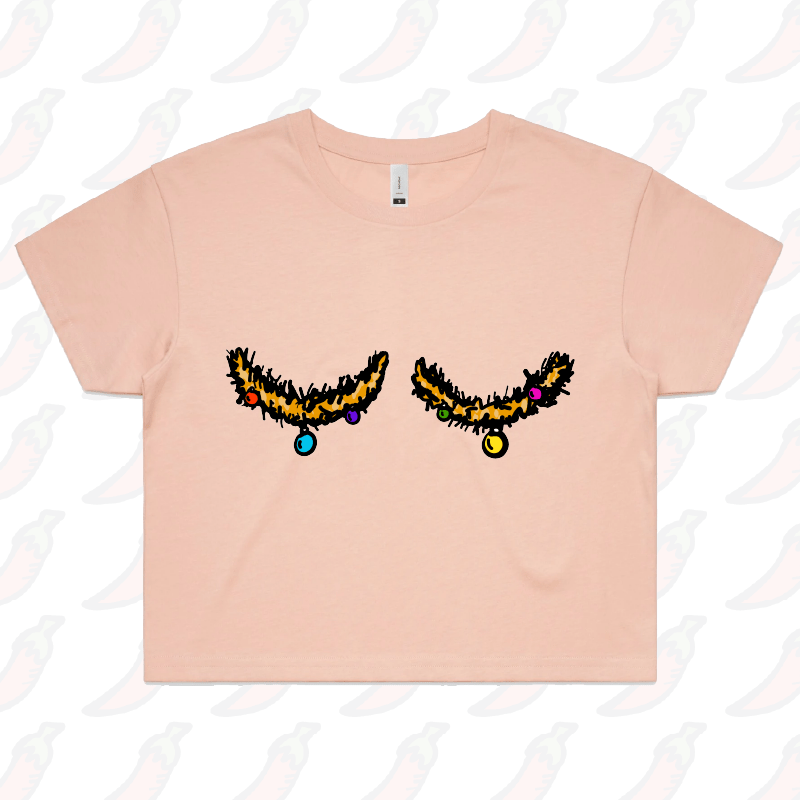 XS / Pink Tinsel Tits 🍈🍈🎄 - Women's Crop Top