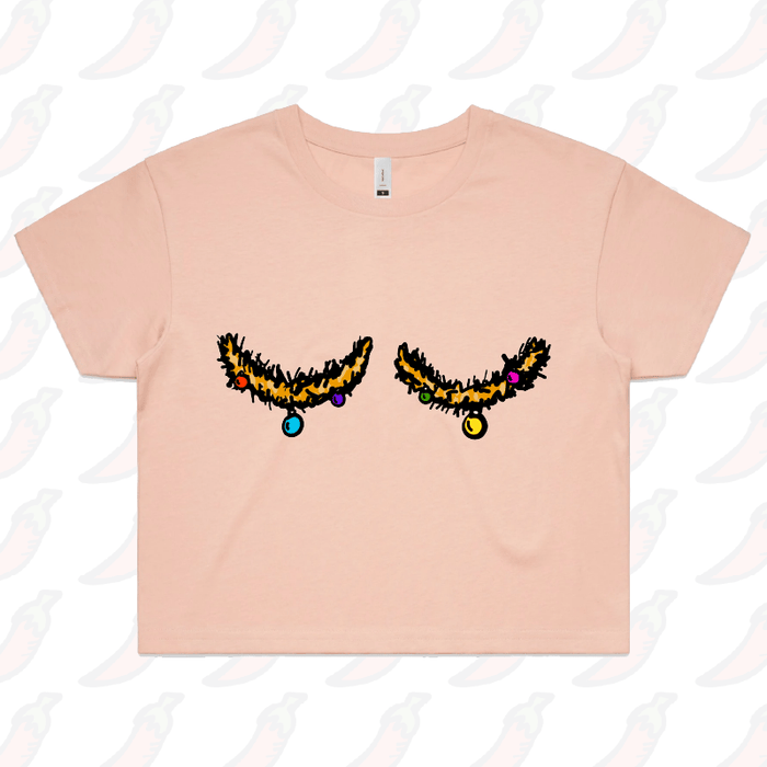 XS / Pink Tinsel Tits 🍈🍈🎄 - Women's Crop Top