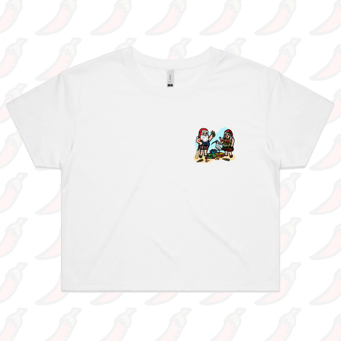 XS / White Aussie Christmas 🍤🍺 - Women's Crop Top