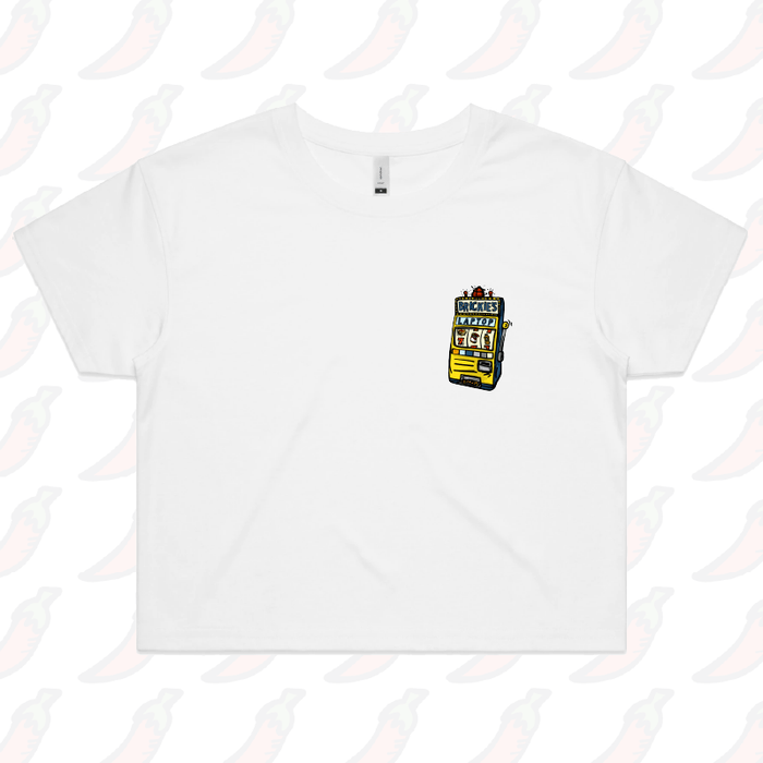 XS / White Brickie’s Laptop 🎰 - Women's Crop Top